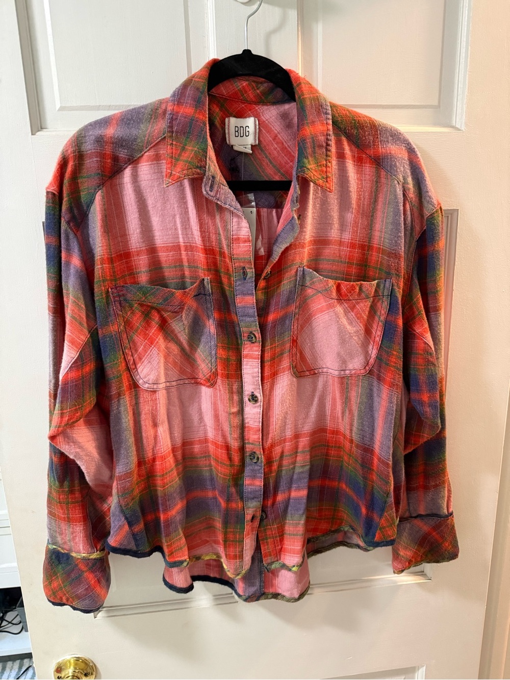 BDG Coral, Pink & Purple Plaid Button-Front Shirt